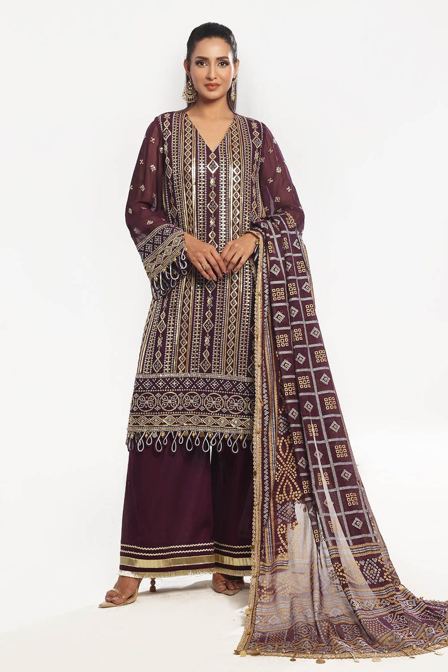 Gul Ahmed Chunri Embroidered Chiffon Unstitched 3Pc Suit BM-52023