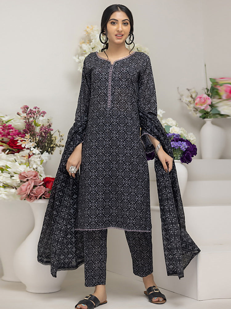 Regalia Salina Black & White Unstitched Printed Lawn 3Pc Suit BNW4-10