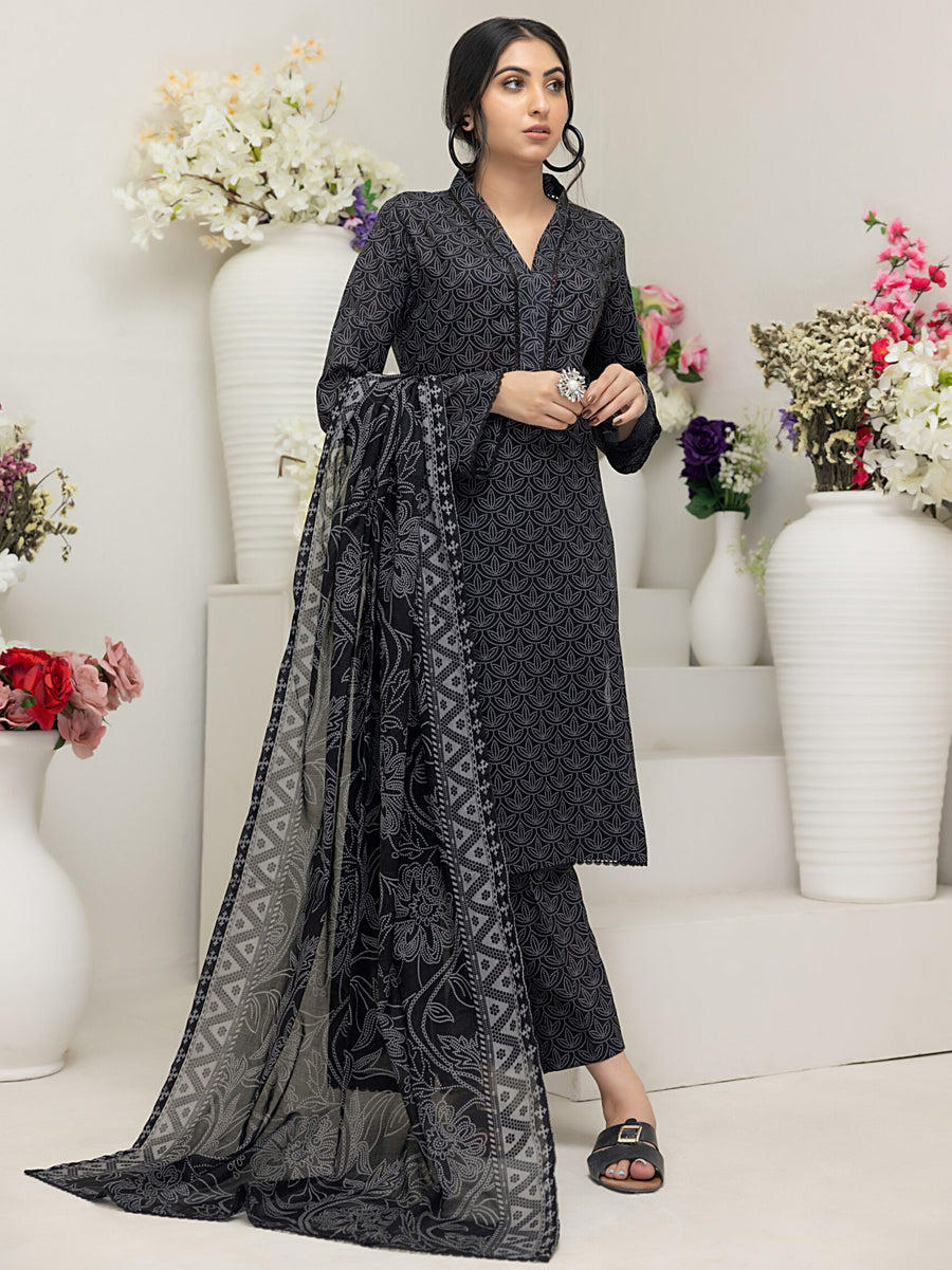 Regalia Salina Black & White Unstitched Printed Lawn 3Pc Suit BNW4-9