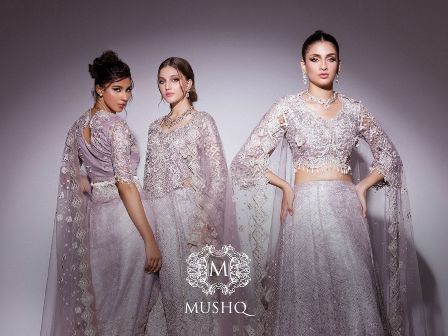 Best of Mushq Embroidered Net Unstitched 3Pc Suit BOM-10 Evening Haze