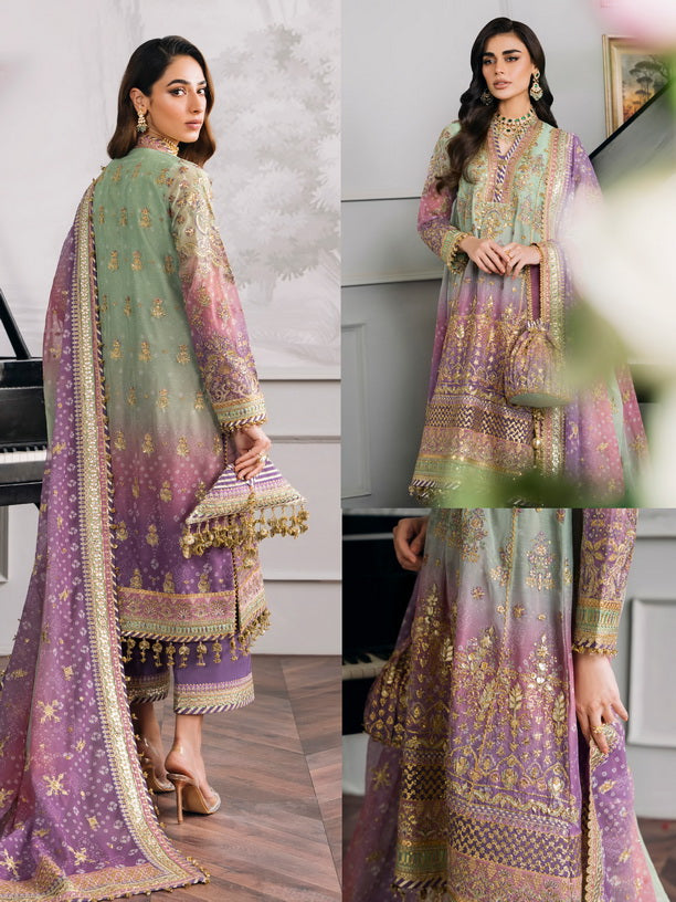 Baroque Chantelle Embroidered Chiffon 3 Piece Suit PINK SALT