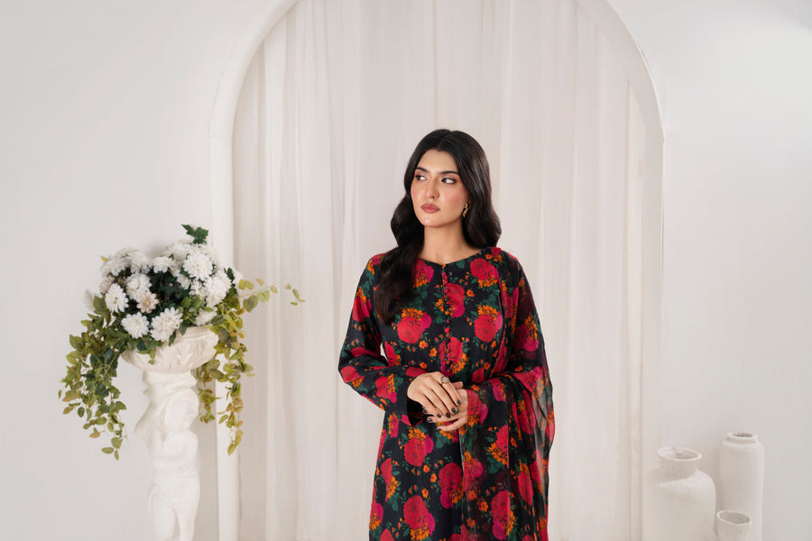 Feathers Frilly Flowers Unstitched Digital Printed Lawn 3Pc Suit BRILLEX-FT714
