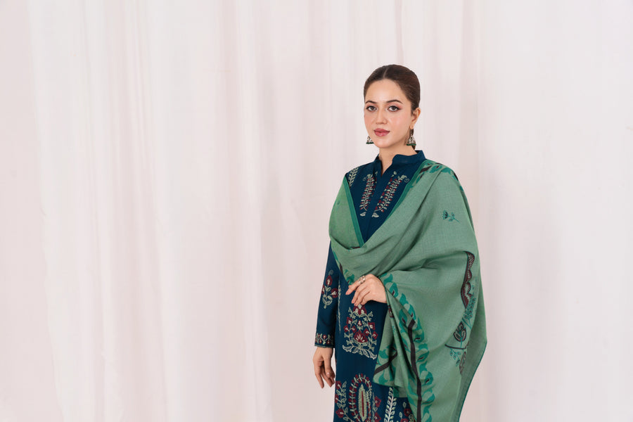 Feathers Fully Embroidered Dhanak Unstitched 3Pc Suit BRIVANE-FT553