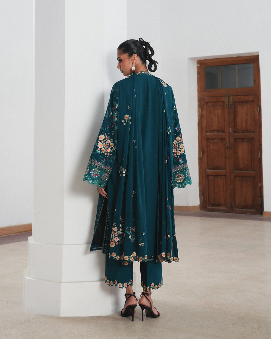 Jugnu Lahore Womenswear Embroidered Karandi Unstitched 3Pc Suit - BAAGH