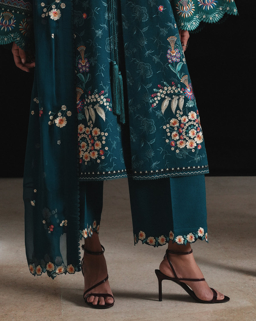 Jugnu Lahore Womenswear Embroidered Karandi Unstitched 3Pc Suit - BAAGH