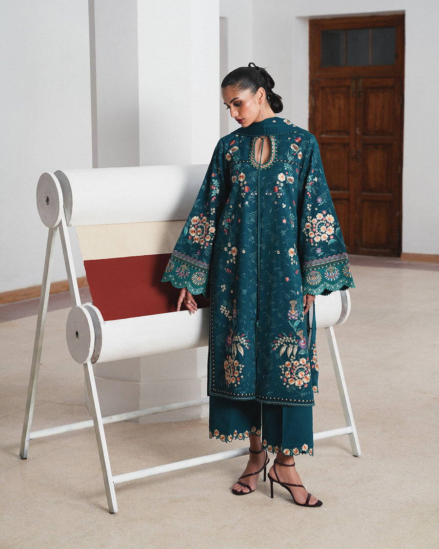 Jugnu Lahore Womenswear Embroidered Karandi Unstitched 3Pc Suit - BAAGH