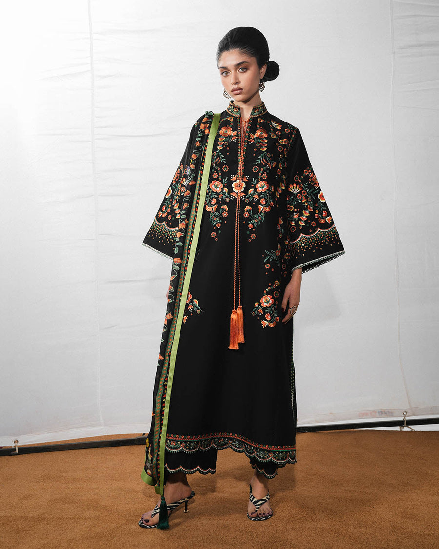 Jugnu Lahore The Reserved View Embroidered Cotton Unstitched 3Pc Suit - Bahri