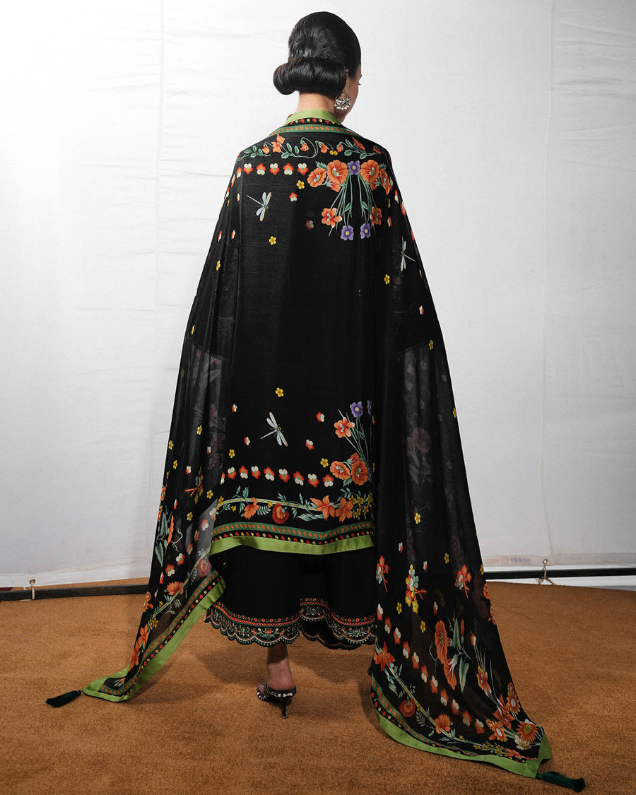 Jugnu Lahore The Reserved View Embroidered Cotton Unstitched 3Pc Suit - Bahri