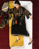 Jugnu Lahore The Reserved View Embroidered Cotton Unstitched 3Pc Suit - Bahri