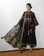 Jugnu Lahore The Reserved View Embroidered Cotton Unstitched 3Pc Suit - Bahri