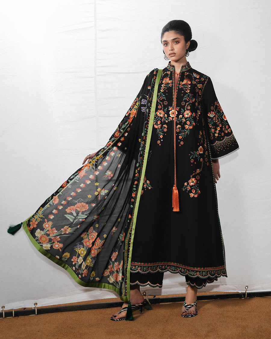 Jugnu Lahore The Reserved View Embroidered Cotton Unstitched 3Pc Suit - Bahri