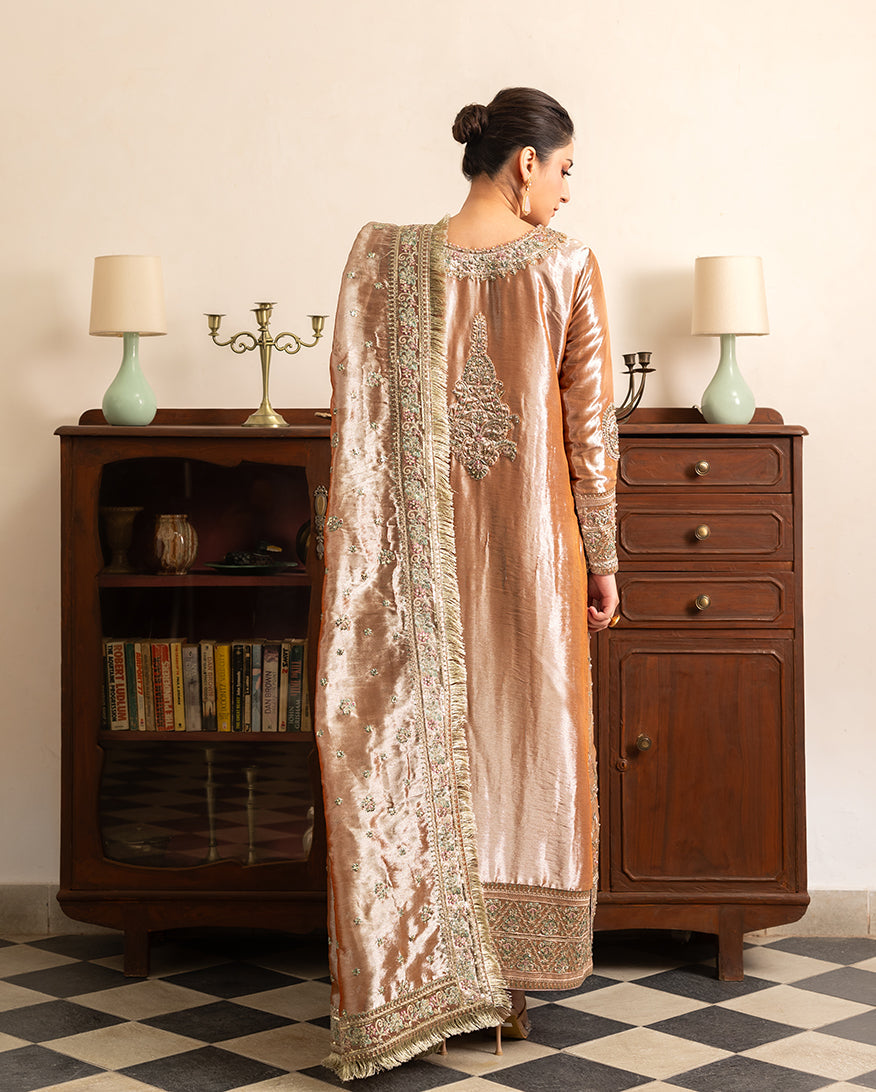 Mushq Sunehri Ramsha Edit Lama Silk Stitched 3Pc Suit - Bakht