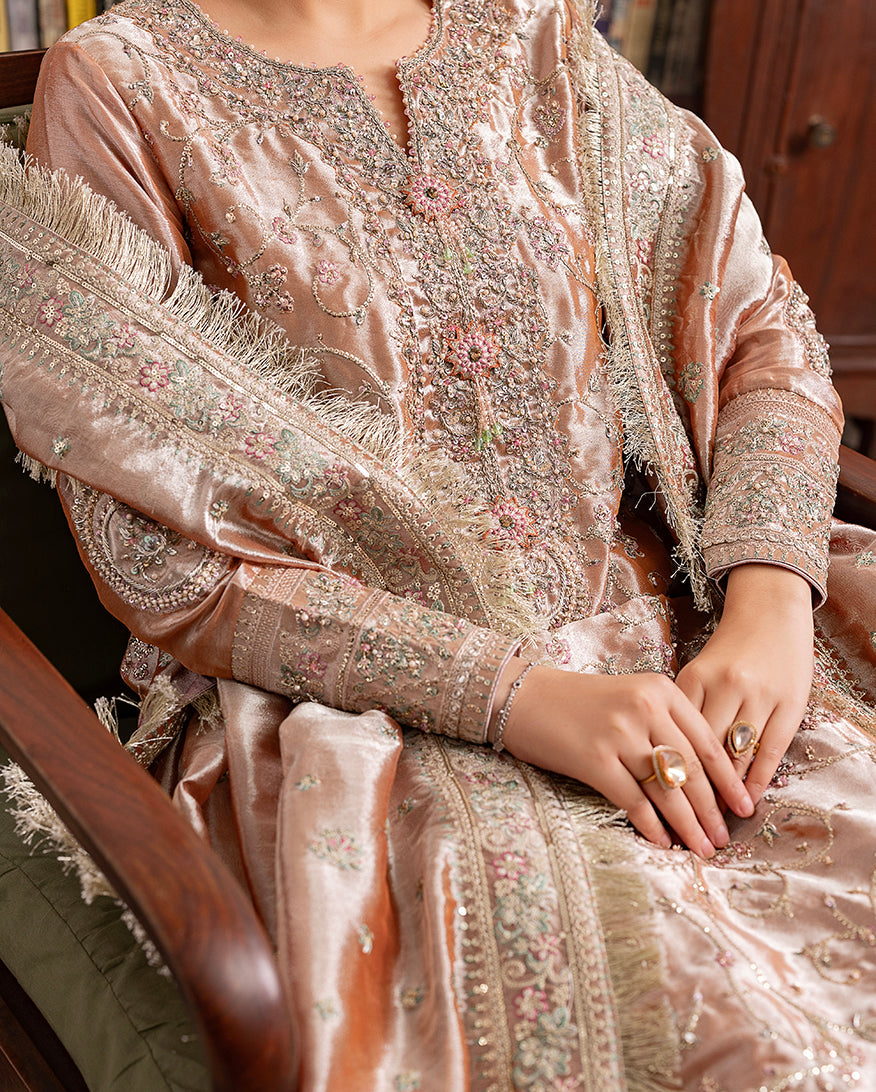Mushq Sunehri Ramsha Edit Lama Silk Stitched 3Pc Suit - Bakht