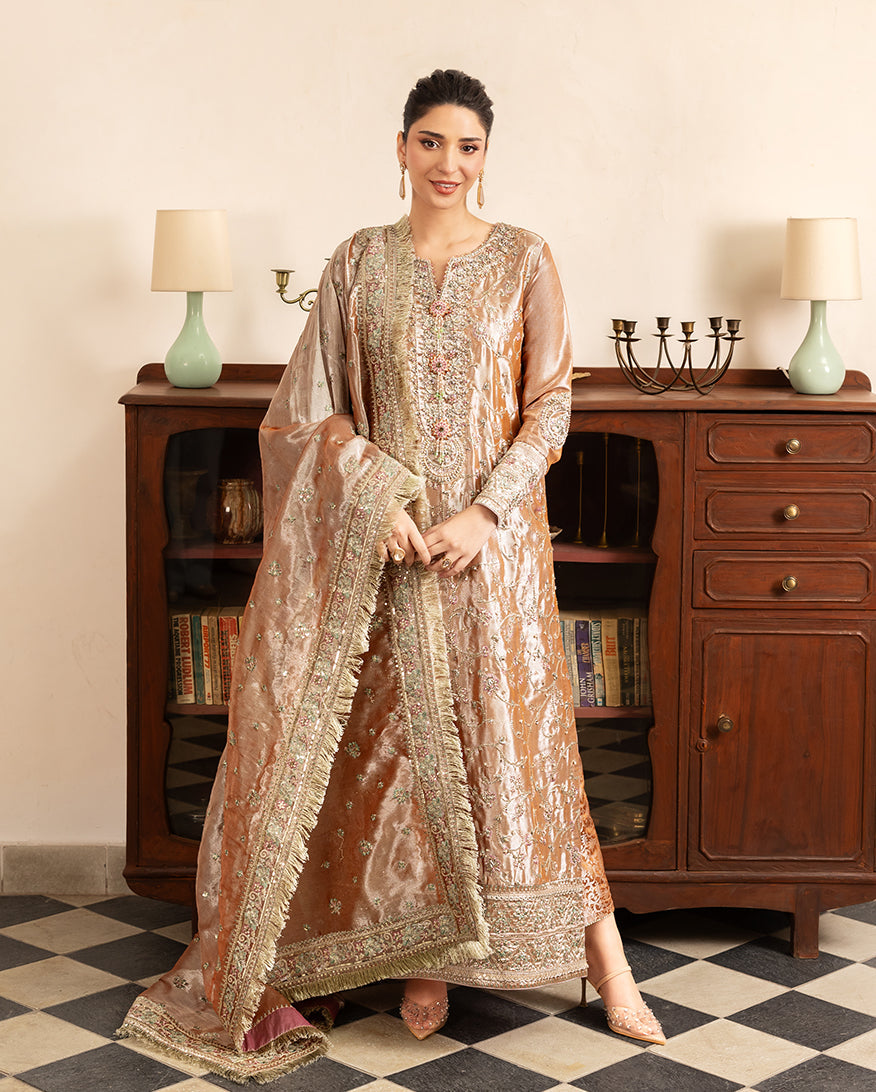 Mushq Sunehri Ramsha Edit Lama Silk Stitched 3Pc Suit - Bakht