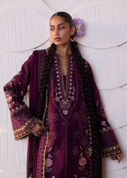 Hussain Rehar ZAN Unstitched Embroidered Lawn 3Pc Suit - Banafsh
