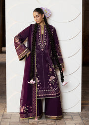 Hussain Rehar ZAN Unstitched Embroidered Lawn 3Pc Suit - Banafsh