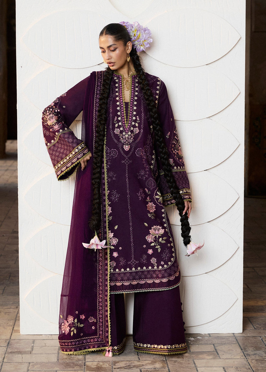 Hussain Rehar ZAN Unstitched Embroidered Lawn 3Pc Suit - Banafsh