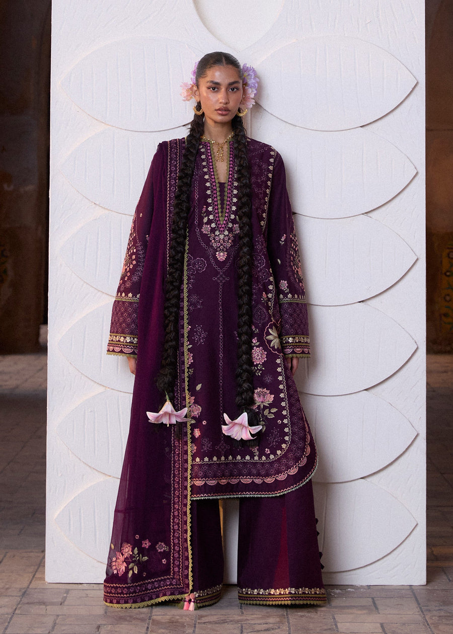 Hussain Rehar ZAN Unstitched Embroidered Lawn 3Pc Suit - Banafsh
