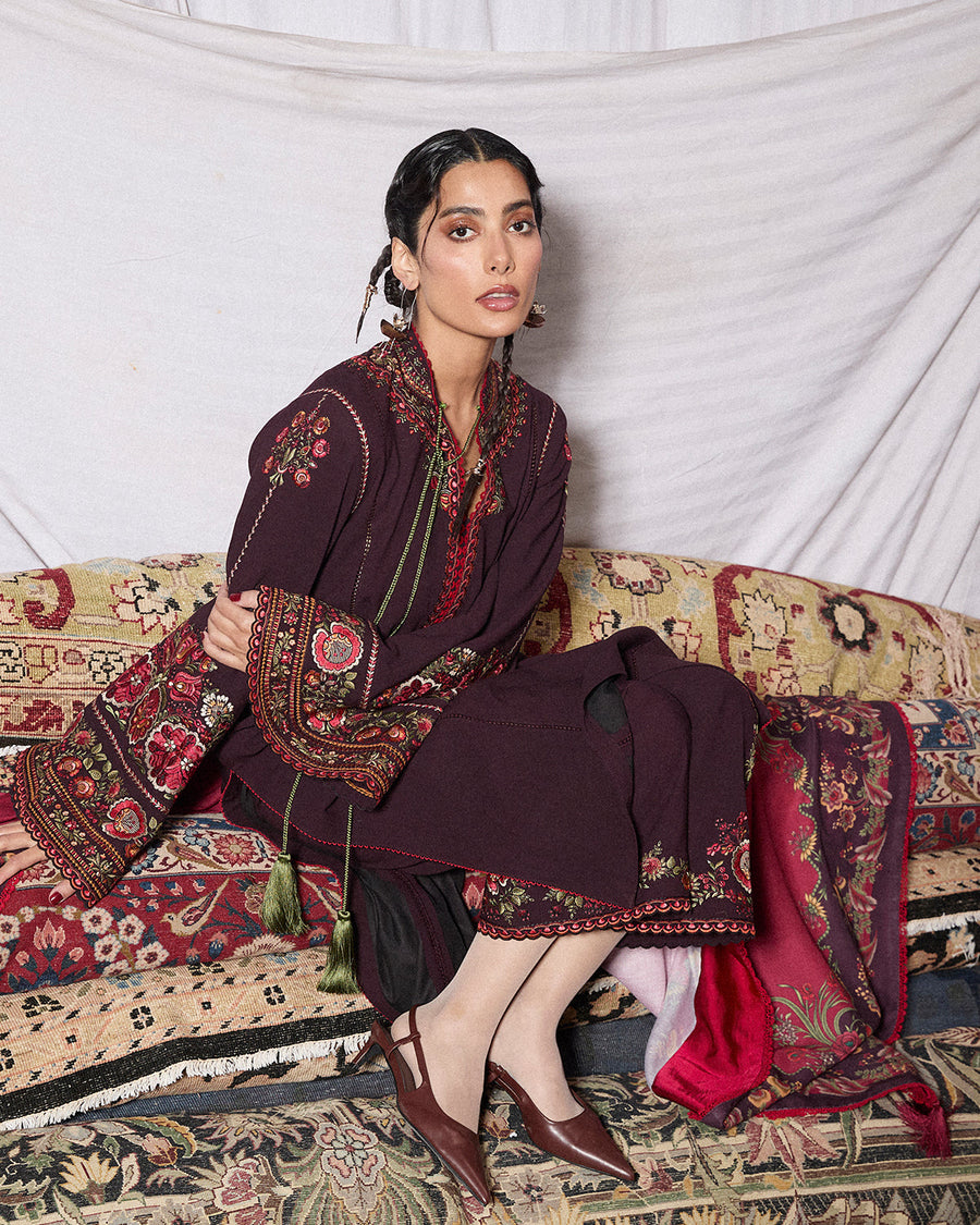 Jugnu Lahore Womenswear Embroidered Karandi Unstitched 3Pc Suit - BARI