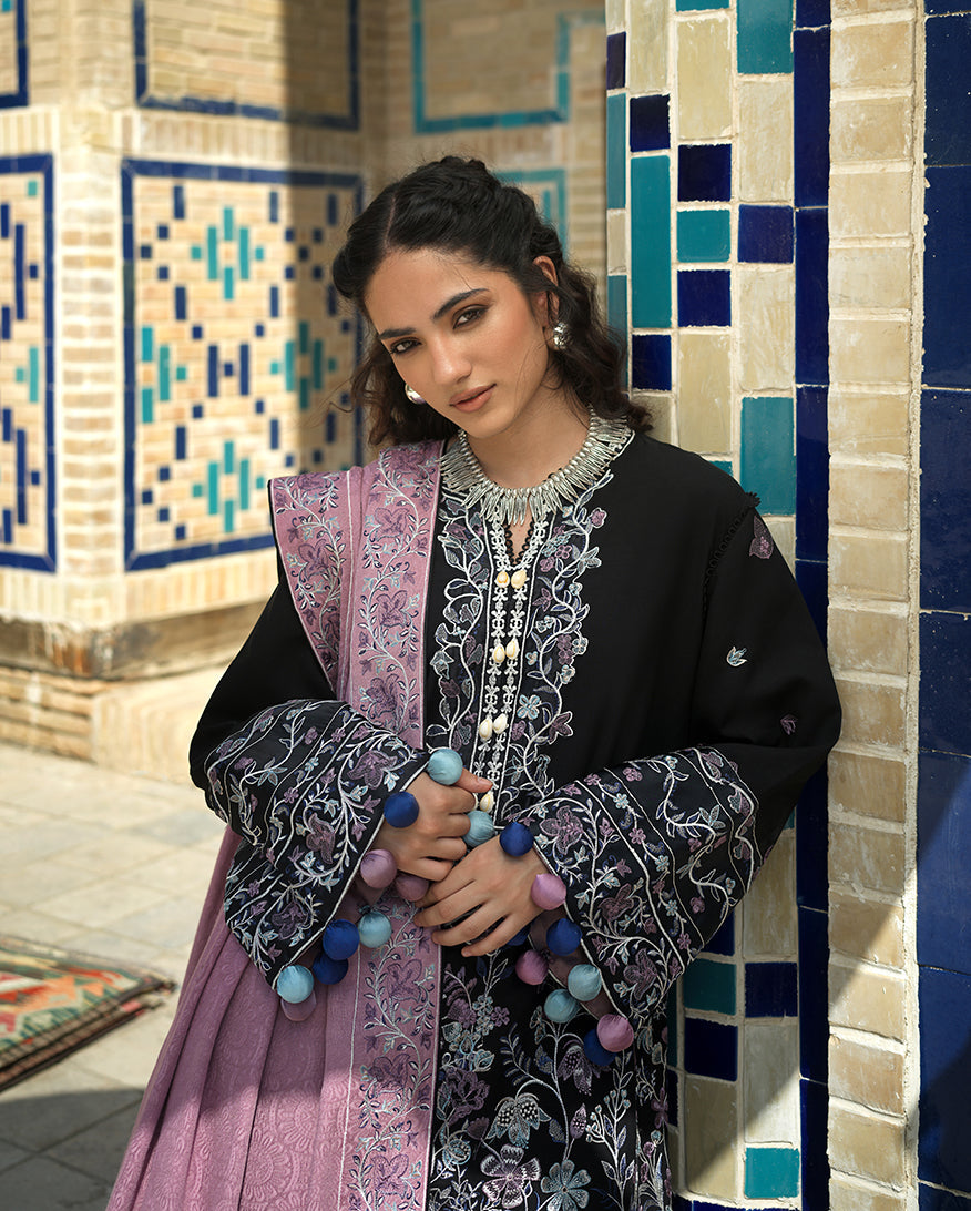 Hemline by Mushq Bukhara Embroidered Linen Unstitched 3Pc Suit - Bazaar Trail