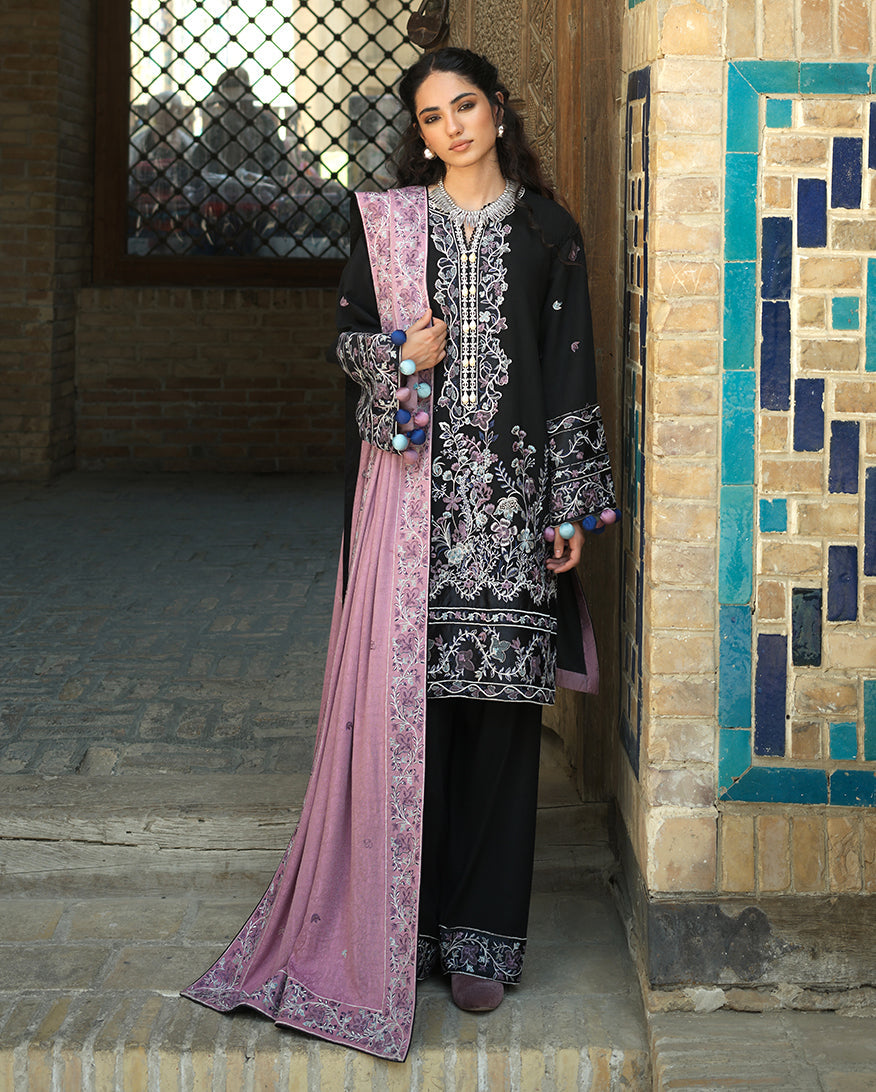Hemline by Mushq Bukhara Embroidered Linen Unstitched 3Pc Suit - Bazaar Trail