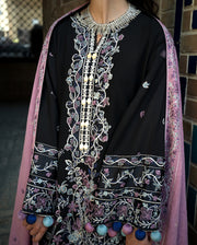Hemline by Mushq Bukhara Embroidered Linen Unstitched 3Pc Suit - Bazaar Trail