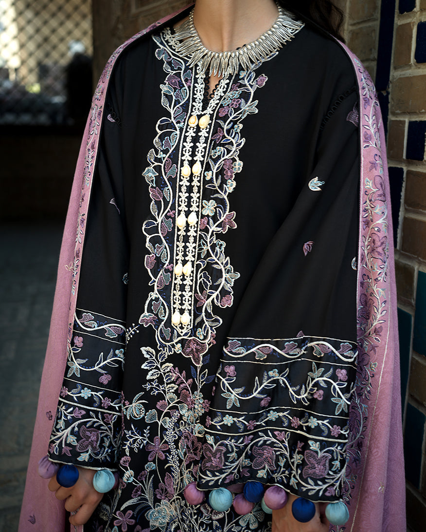 Hemline by Mushq Bukhara Embroidered Linen Unstitched 3Pc Suit - Bazaar Trail