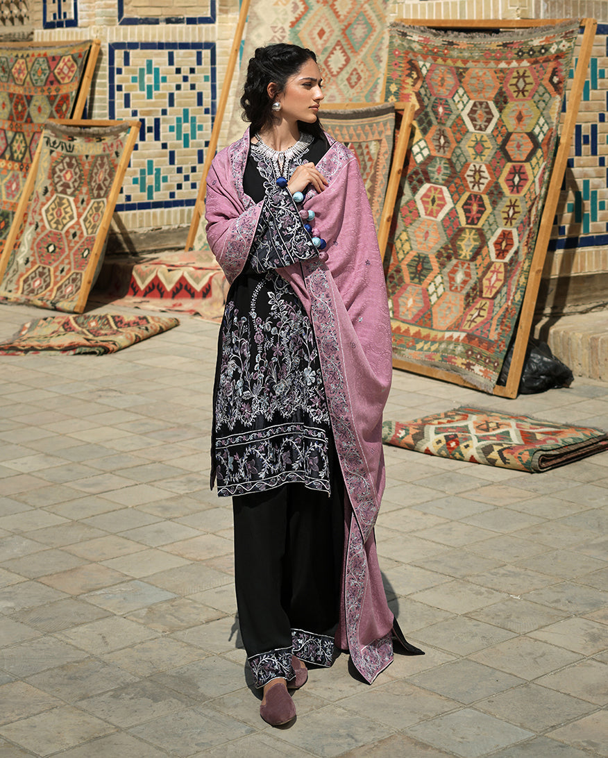 Hemline by Mushq Bukhara Embroidered Linen Unstitched 3Pc Suit - Bazaar Trail