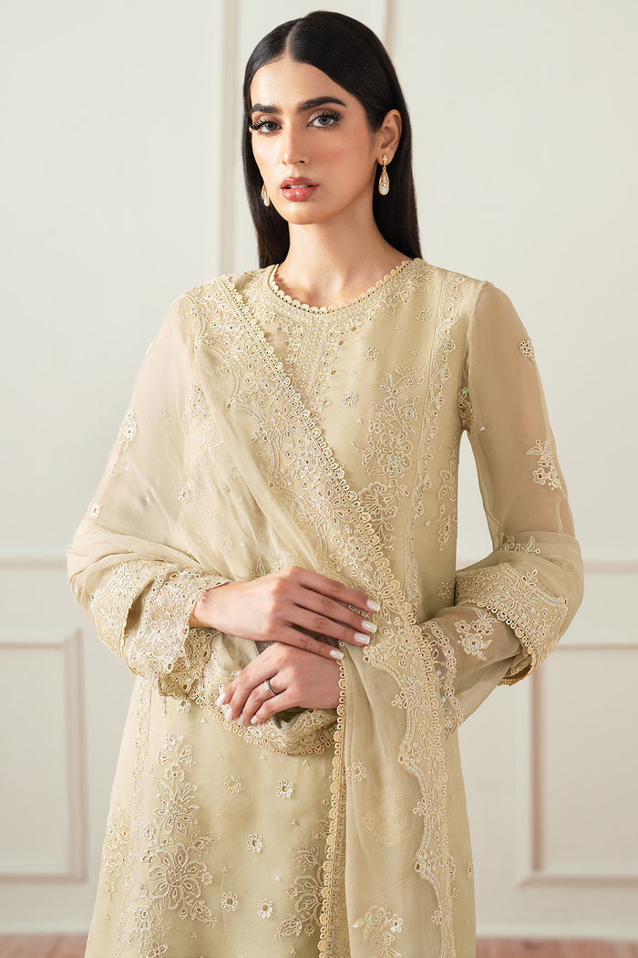 Farasha Essence Embroidered Chiffon Unstitched 3Pc Suit - Beige Dusk
