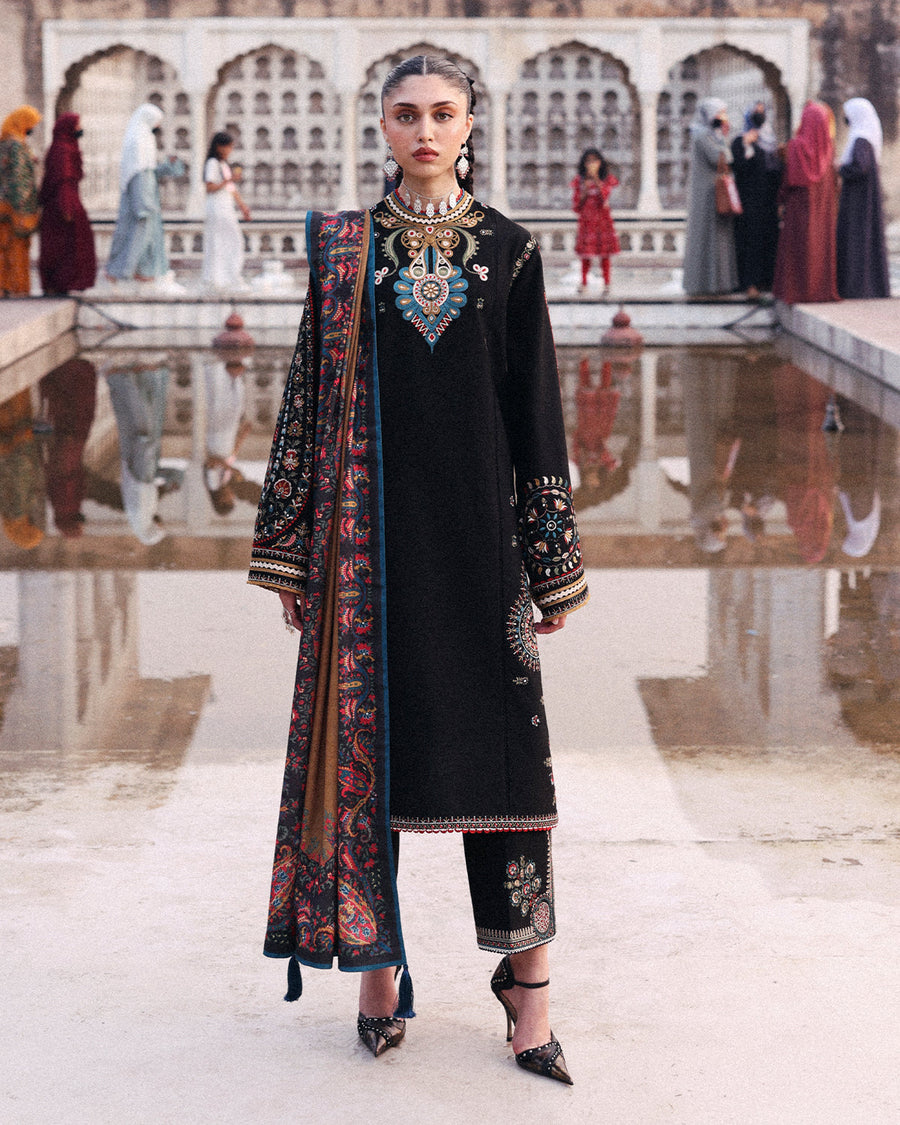 Jugnu Lahore Womenswear Embroidered Khaddar Unstitched 3Pc Suit - BEJUL