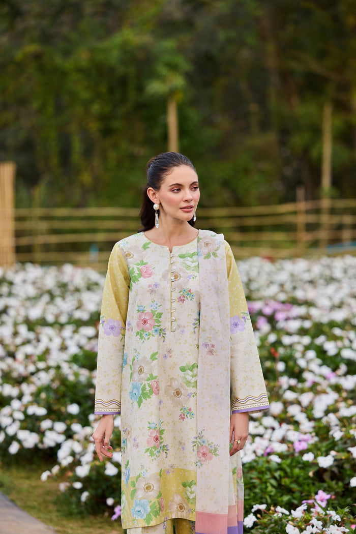 Farasha Summer Co Ords Printed Lawn Unstitched 3Pc Suit - Belle Aura
