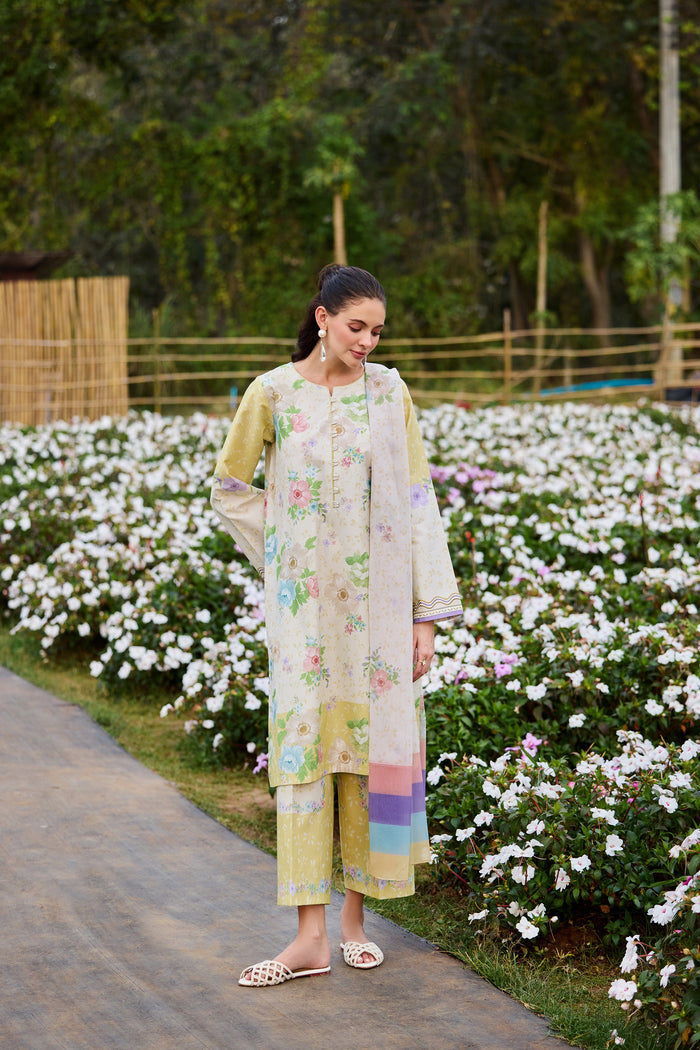 Farasha Summer Co Ords Printed Lawn Unstitched 3Pc Suit - Belle Aura