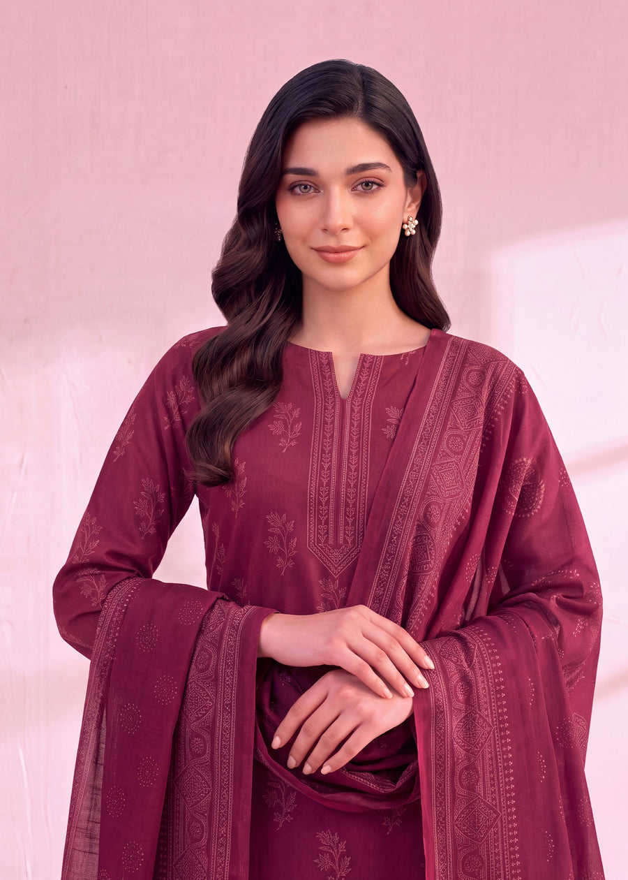 Zeenia Marina Digital Printed Dhanak Marina Unstitched 3Pc Suit JS-07 Berry