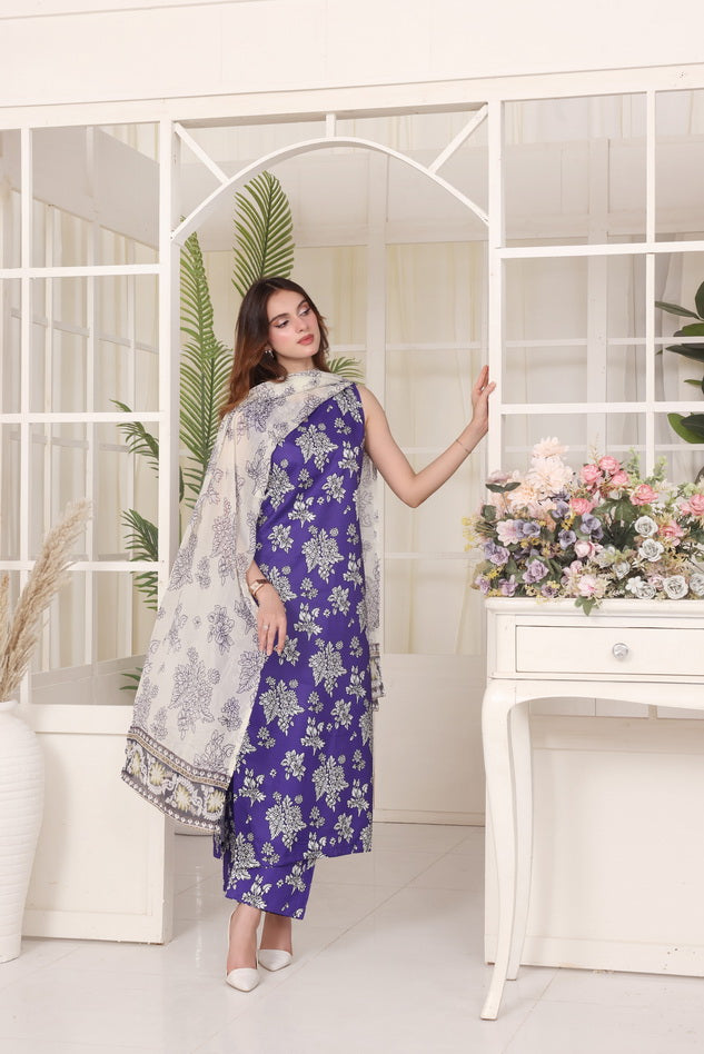 Feathers Premium Whisper of Elan Unstitched Lawn 3Pc Suit Berry Bliss-FT665