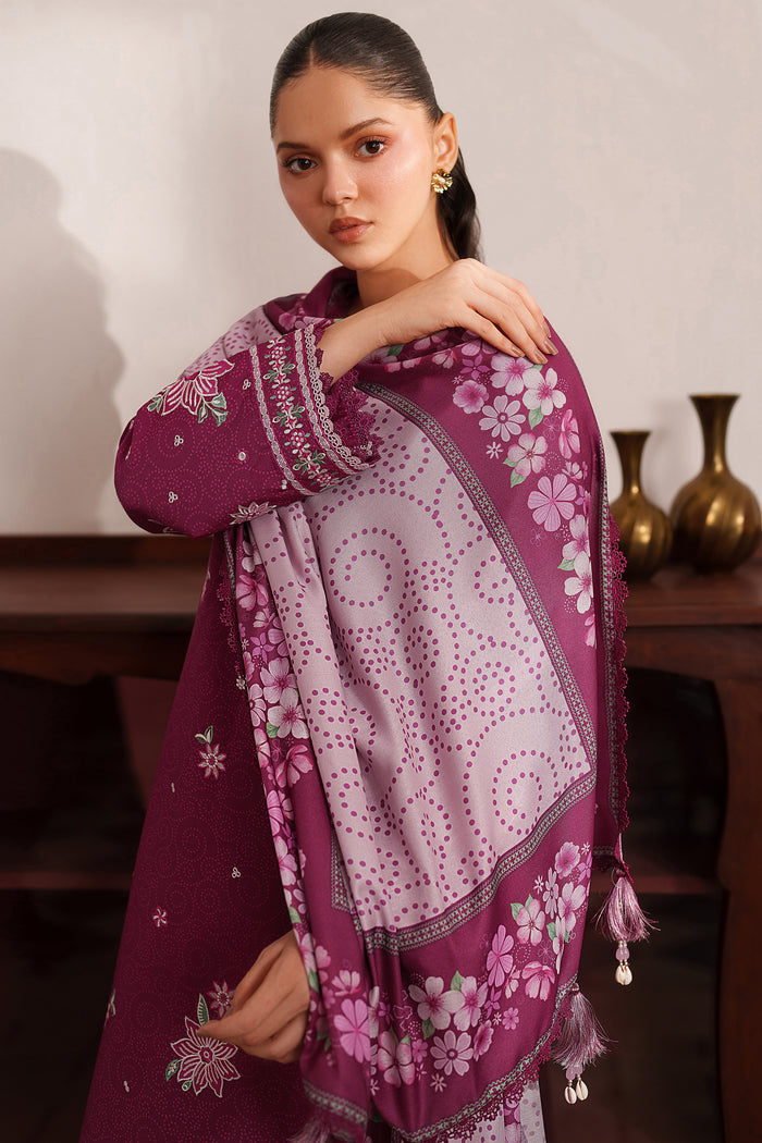 Farasha Meline Embroidered Viscose Unstitched 3Pc Suit - Berry Blush