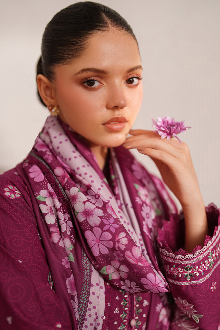Farasha Meline Embroidered Viscose Unstitched 3Pc Suit - Berry Blush