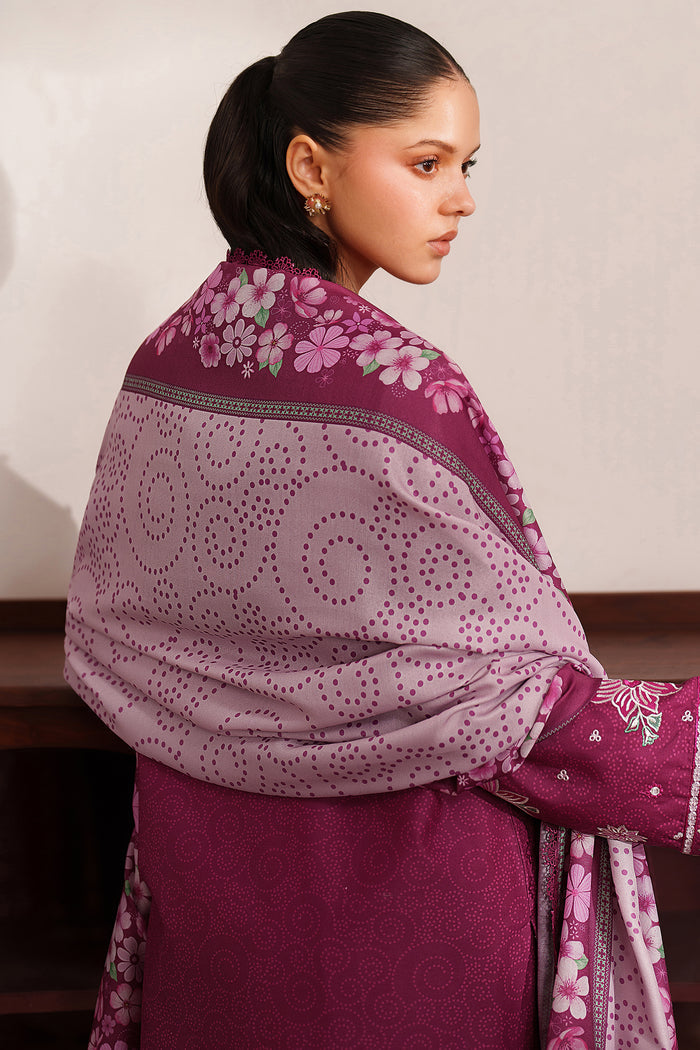 Farasha Meline Embroidered Viscose Unstitched 3Pc Suit - Berry Blush