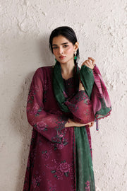 Farasha Fiorella Embroidered Chiffon Unstitched 3Pc Suit - Berry Empire