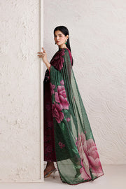 Farasha Fiorella Embroidered Chiffon Unstitched 3Pc Suit - Berry Empire