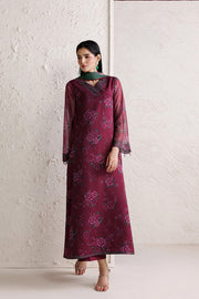 Farasha Fiorella Embroidered Chiffon Unstitched 3Pc Suit - Berry Empire