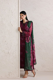 Farasha Fiorella Embroidered Chiffon Unstitched 3Pc Suit - Berry Empire
