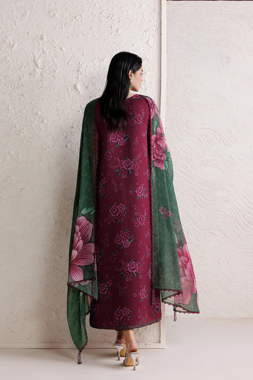Farasha Fiorella Embroidered Chiffon Unstitched 3Pc Suit - Berry Empire