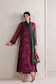 Farasha Fiorella Embroidered Chiffon Unstitched 3Pc Suit - Berry Empire