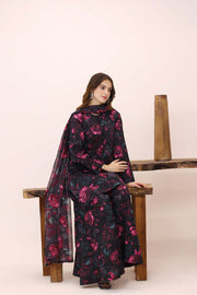 Feathers Premium House of Petals Unstitched Lawn 3Pc Suit Bespoke Burgundy-FT759
