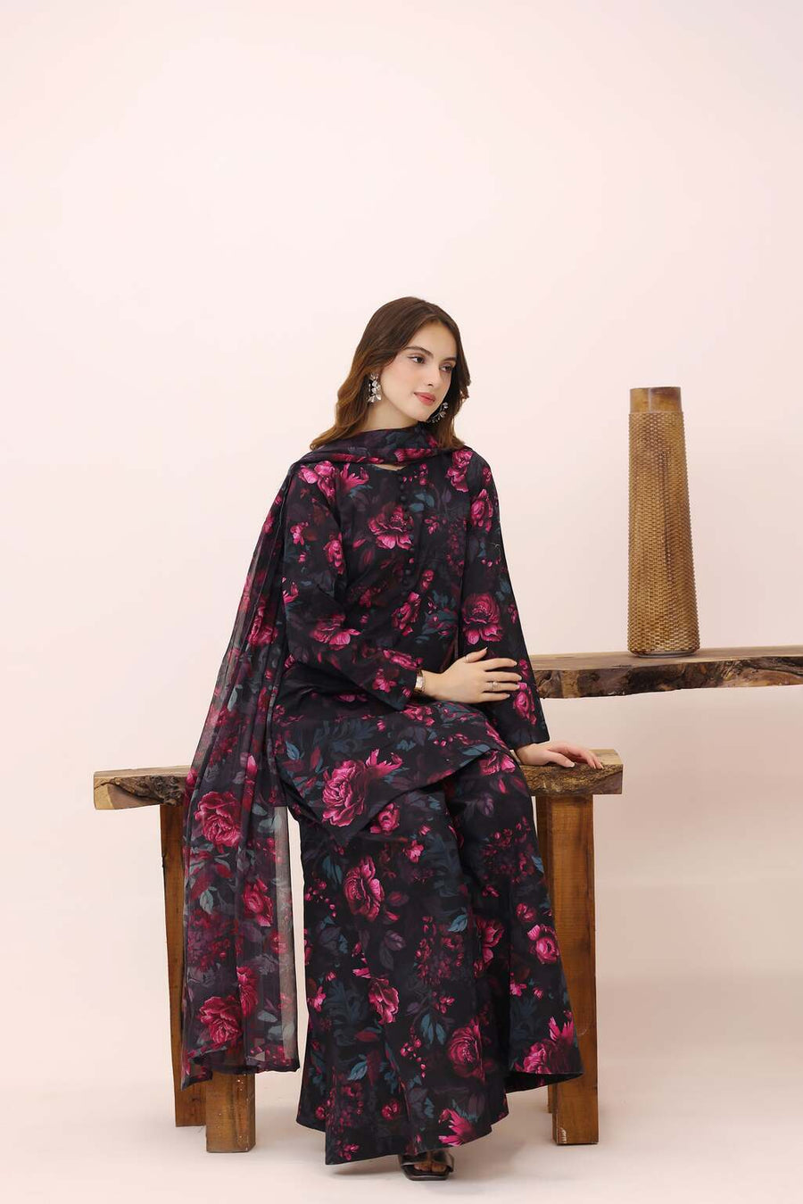 Feathers Premium House of Petals Unstitched Lawn 3Pc Suit Bespoke Burgundy-FT759
