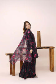 Feathers Premium House of Petals Unstitched Lawn 3Pc Suit Bespoke Burgundy-FT759