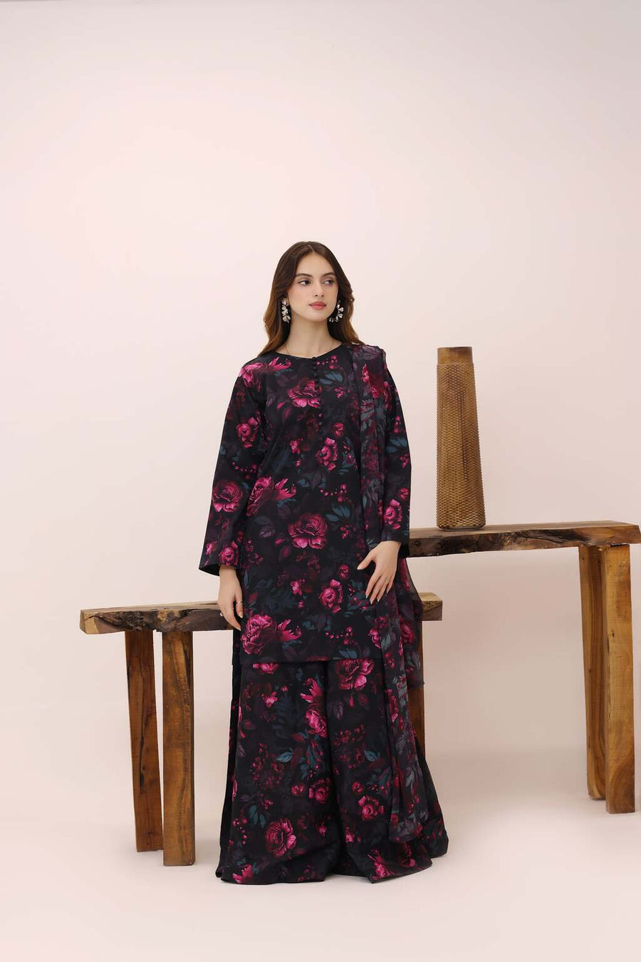 Feathers Premium House of Petals Unstitched Lawn 3Pc Suit Bespoke Burgundy-FT759