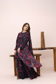 Feathers Premium House of Petals Unstitched Lawn 3Pc Suit Bespoke Burgundy-FT759
