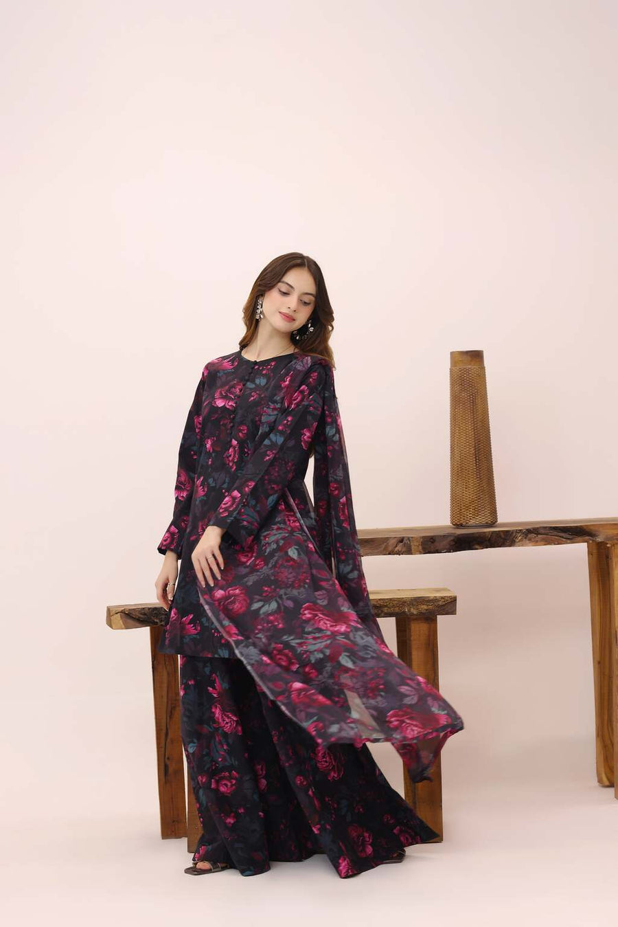 Feathers Premium House of Petals Unstitched Lawn 3Pc Suit Bespoke Burgundy-FT759