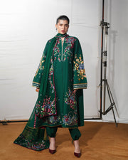 Jugnu Lahore The Reserved View Embroidered Cotton Unstitched 3Pc Suit - Bezan